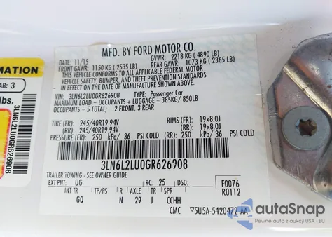 2016 Lincoln Mkz Hybrid from USA, damaged, VIN 3LN6L2LU0GR626908